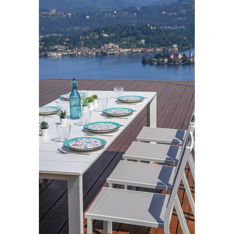Set Tavolo Anzio + 8 Sedie Lucca Alluminio Bianco Moia