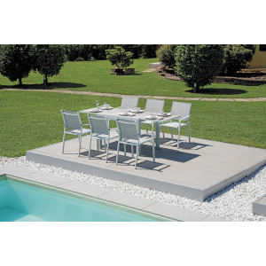 Set Tavolo Anzio + 8 Sedie Pola Alluminio Bianco Text Grigio Chiaro Moia