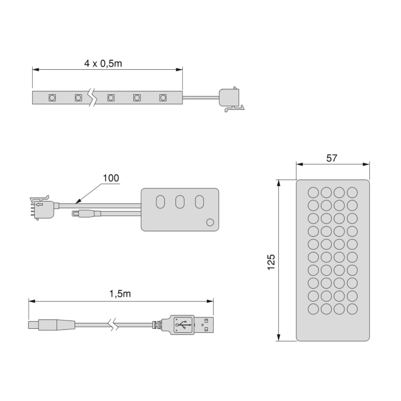Kit di strisce LED Octans USB RGB con telecomando e controllo WIFI tramite APP (5V DC), 4 x 0,5 m, Tecnoplastica.