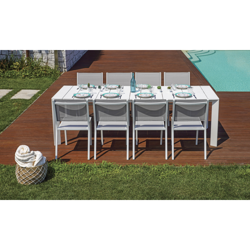 Set Tavolo Anzio + 8 Sedie Samo Alluminio Bianco Moia