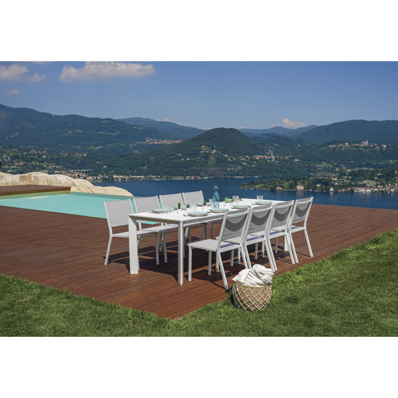 Set Tavolo Anzio + 8 Sedie Regista Paros Alluminio Bianco
