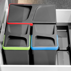 Base Recycle per contenitori per cassetti da cucina, 2 cavità, Plastica grigio antracite, Tecnoplastica.