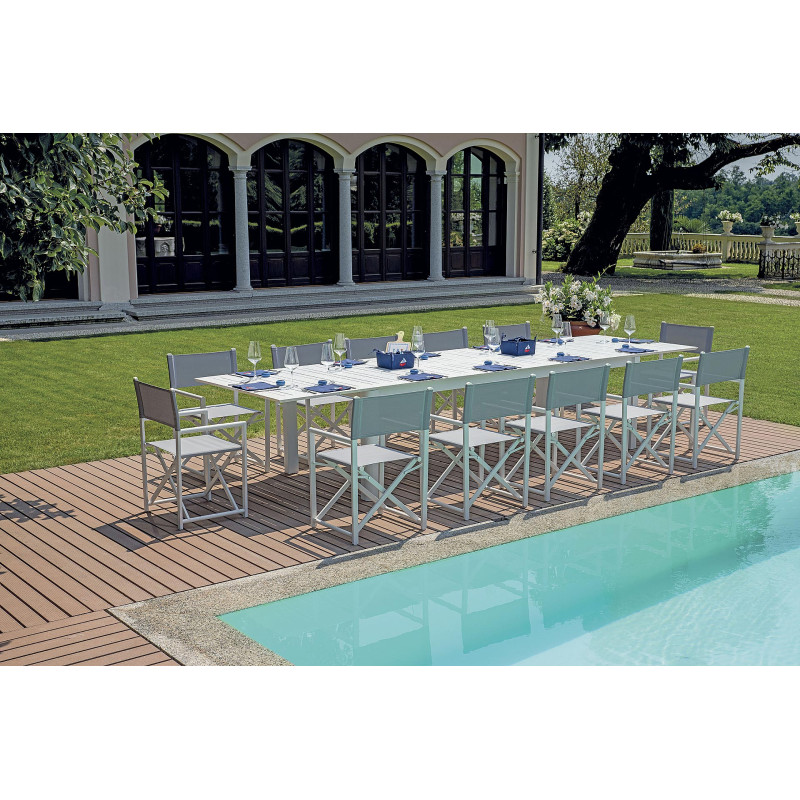 Set Tavolo Nettuno + 10 Sedie Regista Paros Alluminio Bianco