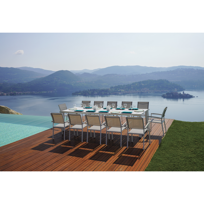 Set Tavolo Nettuno + 10 Sedie Regista Paros Alluminio Bianco