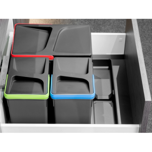 Zoom Base Recycle per contenitori per cassetti da cucina, 3 cavità, Plastica grigio antracite, Tecnoplastica.