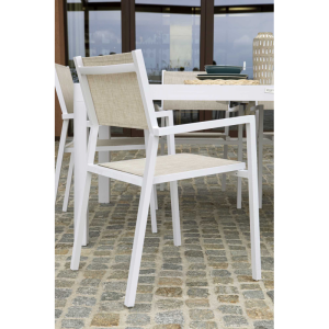 Zoom Set Tavolo alluminio + 4 Poltrone alluminio e texilene cleveland bianco opaco cm 55x56h86