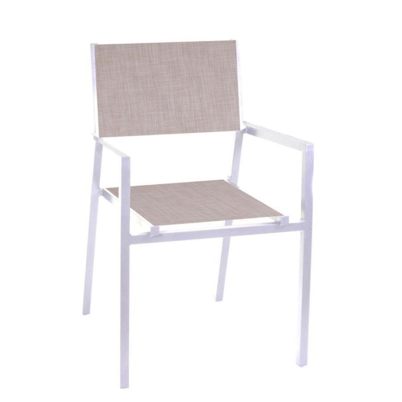 Set Tavolo alluminio + 4 Poltrone alluminio e texilene cleveland bianco opaco cm 55x56h86