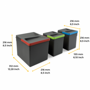 Contenitori per cassetti da cucina Recycle, Altezza 216, 1x12 + 2x6, Plastica grigio antracite, Tecnoplastica.