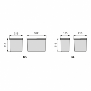 Contenitori per cassetti da cucina Recycle, Altezza 216, 2x12 + 2x6, Plastica grigio antracite, Tecnoplastica.