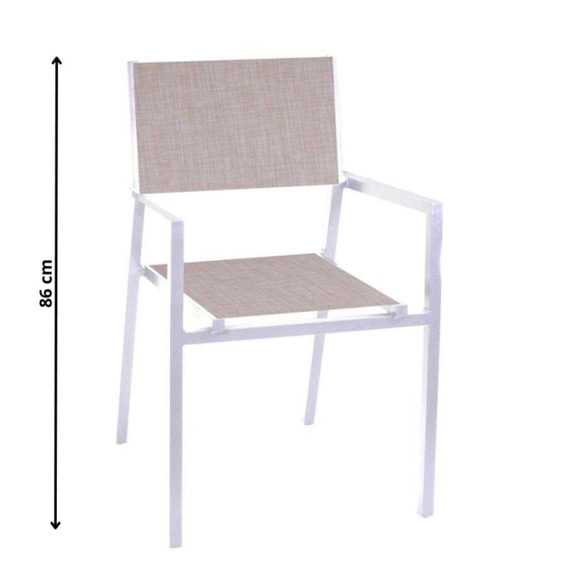 Set Tavolo alluminio + 6 Poltrone alluminio e texilene cleveland bianco opaco cm 55x56h86