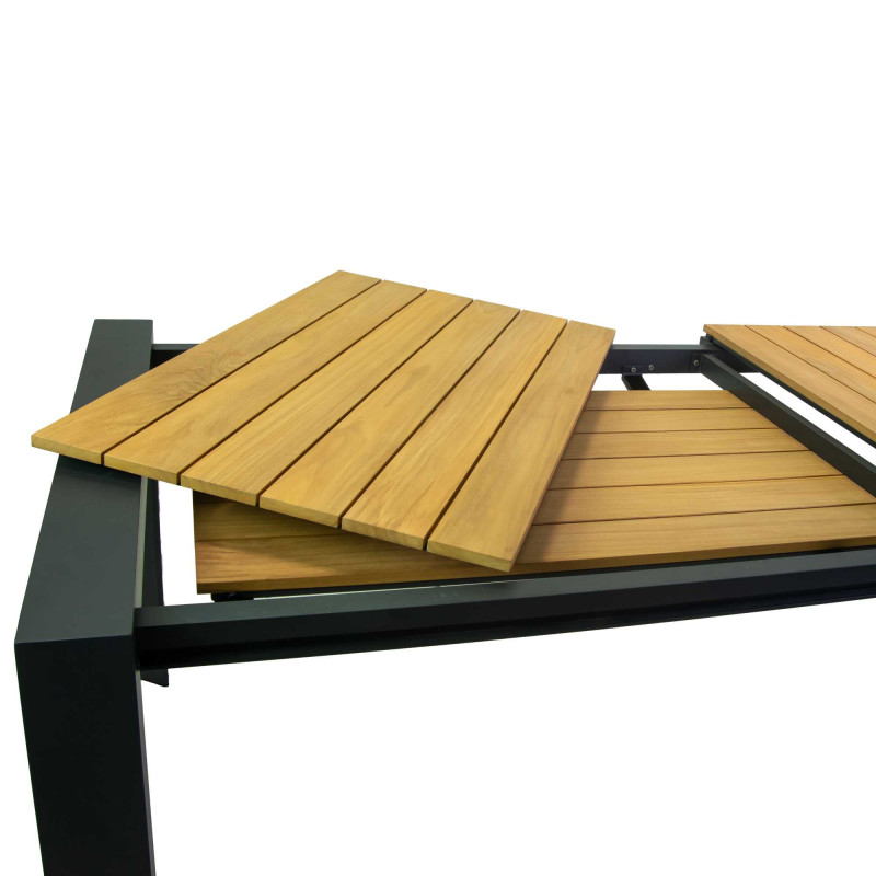 Tavolo alluminio allungabile Saigon antracite top teak 200-320x100