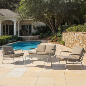 Salotto Alluminio Alicante Bianco Con Cuscini Crema E Riporto Polywood 2 Posti