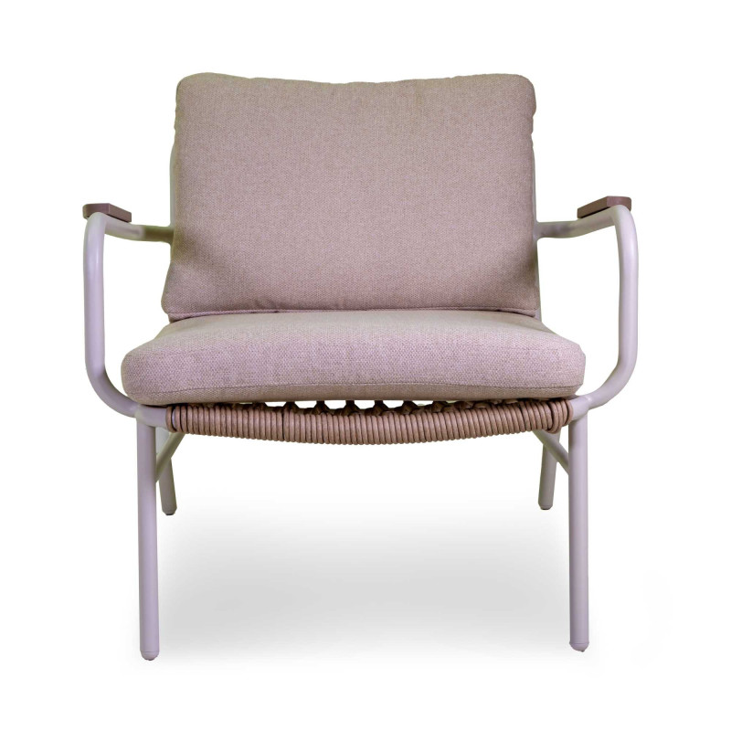 Salotto Alluminio Alicante Bianco Con Cuscini Crema E Riporto Polywood 2 Posti