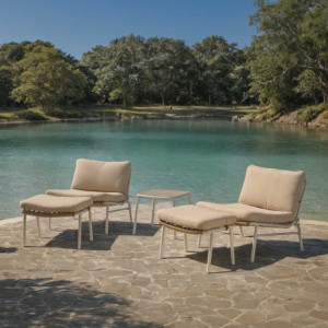 Poltrona Relax Alluminio Alicante Bianco 2 Pz Con Tavolino E Poggiapiedi