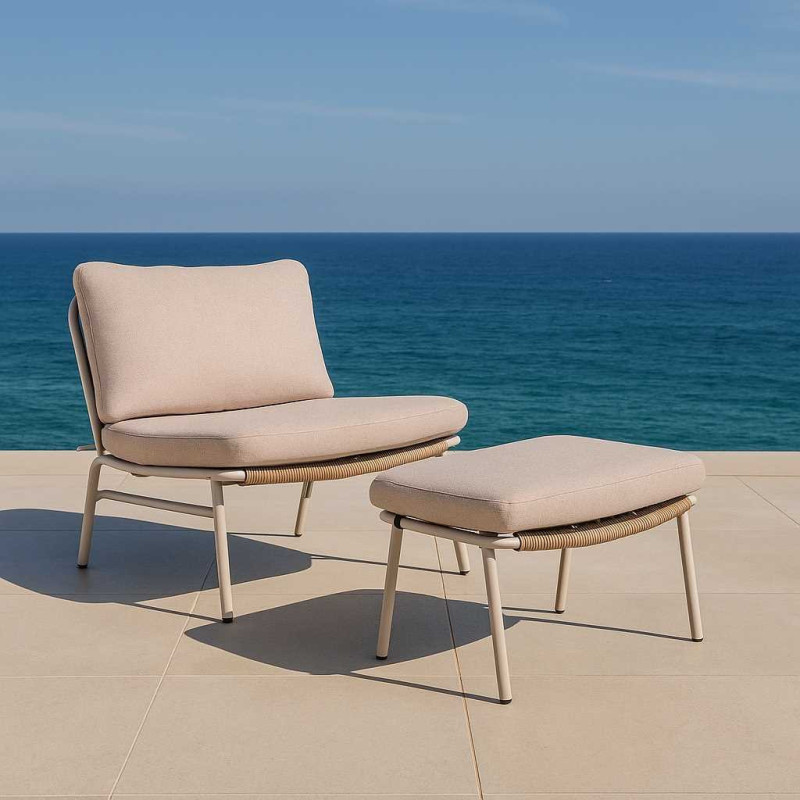 Poltrona Relax Alluminio Alicante Bianco 2 Pz Con Tavolino E Poggiapiedi