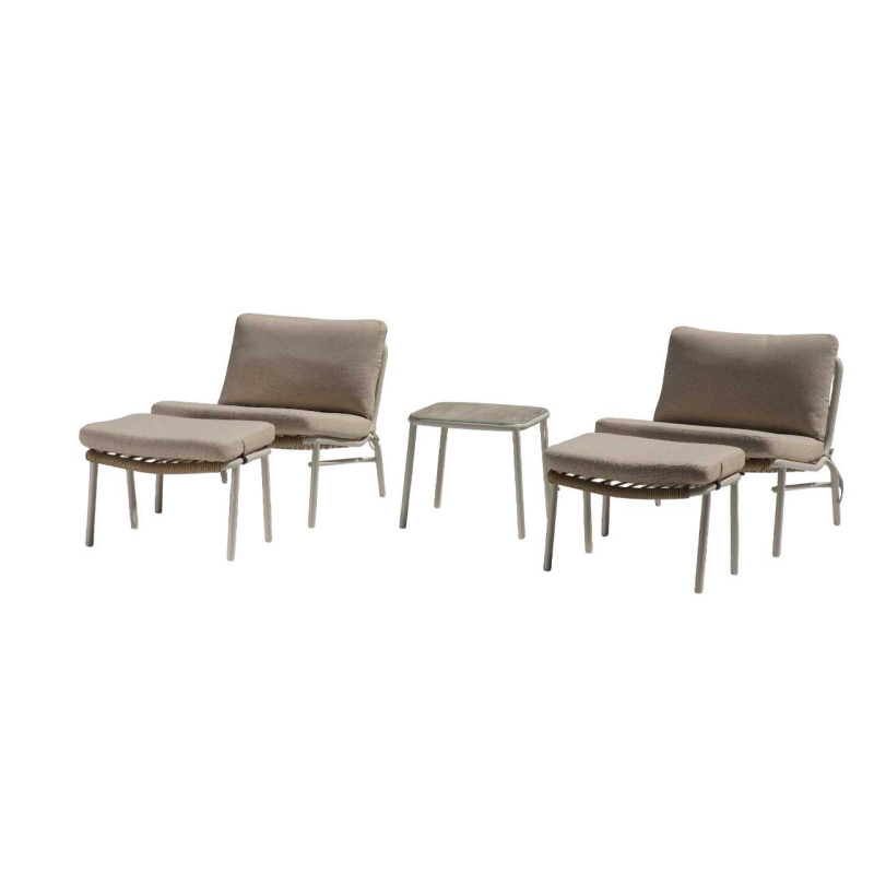 Poltrona Relax Alluminio Alicante Bianco 2 Pz Con Tavolino E Poggiapiedi