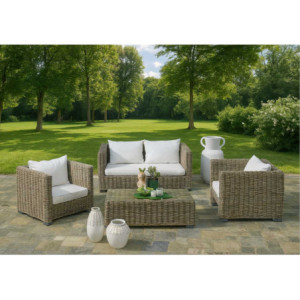 Zoom Salotto Rattan Manila Grigio Con Cuscini Divano 2 Posti