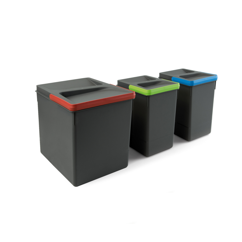 Contenitore per cassetti da cucina Recycle, Altezza 266, 1x15 + 2x7, Plastica grigio antracite, Tecnoplastica.