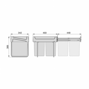 Pattumiere per raccolta differenziata Recycle cucina 2x20 L, fissaggio inferiore, estrazione manuale, Plastica grigio antracite