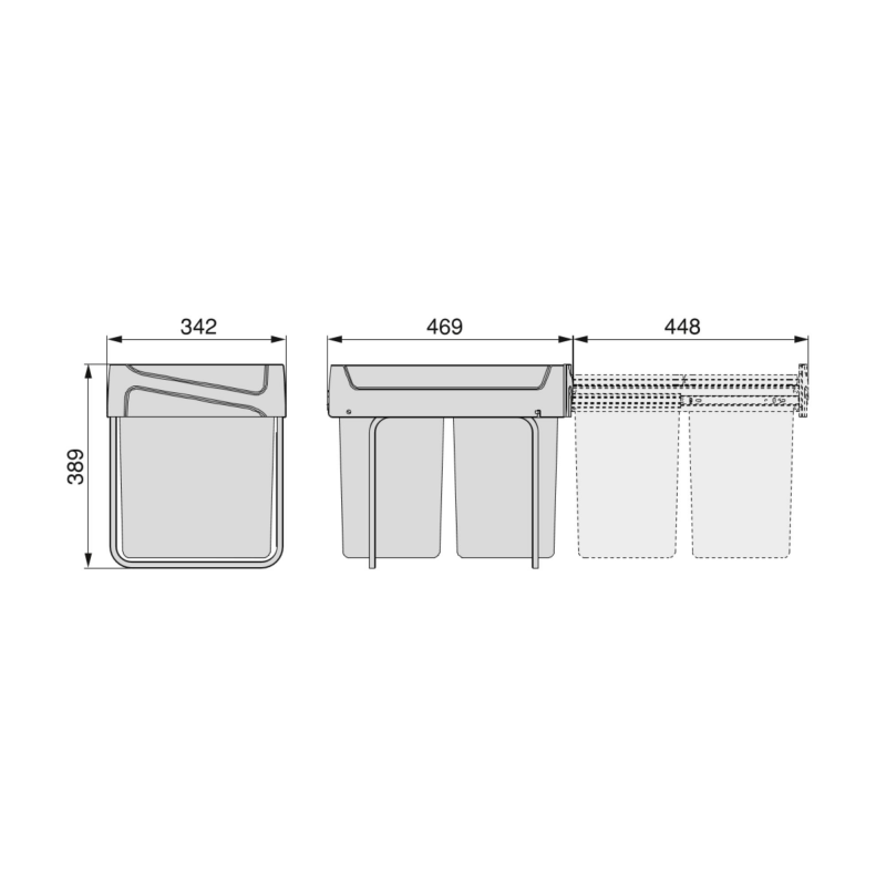 Pattumiere per raccolta differenziata Recycle cucina 2x20 L, fissaggio inferiore, estrazione manuale, Plastica grigio antracite