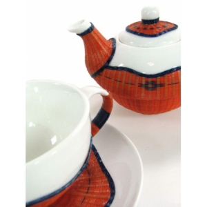 Teiera con tazza decoro bambu' arancione tazza e teiera