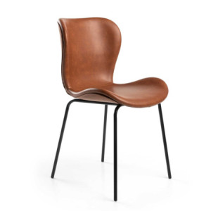 Sedia Tibalda Ecopelle Marrone Struttura Metallo Cm 48x55h46,5/82