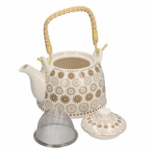 Zoom Teiera ceramica bianco decori crema cmø15h16