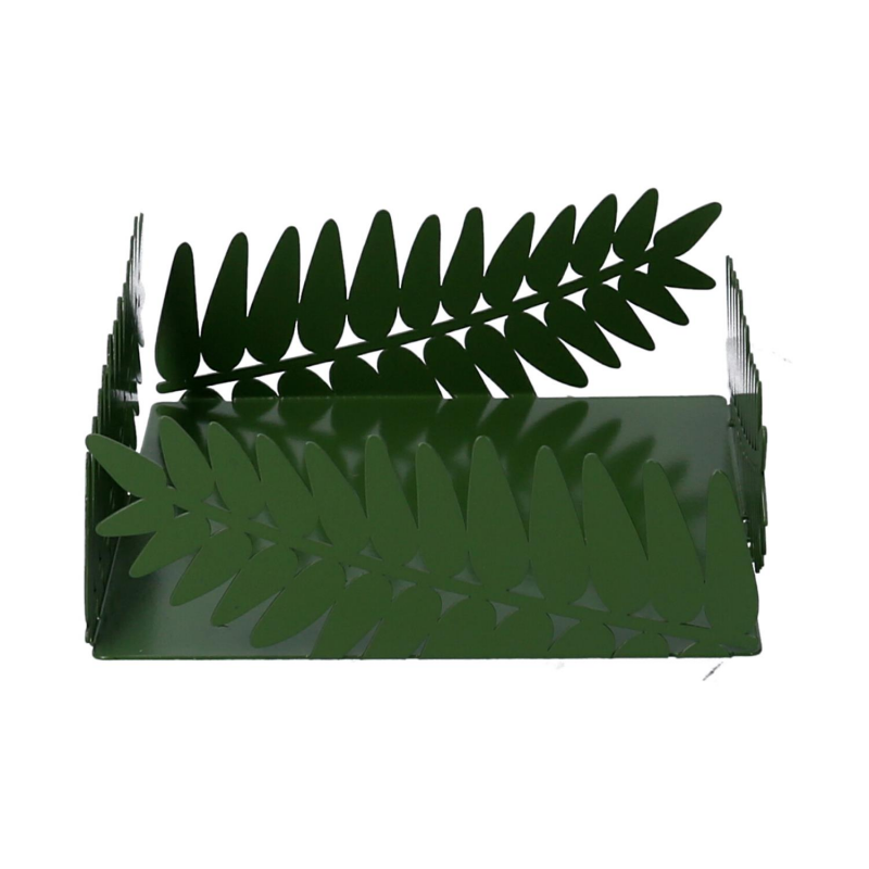 Portatovaglioli metallo foglia alloro verde scuro rettangolare cm16,5x16,5h6,5