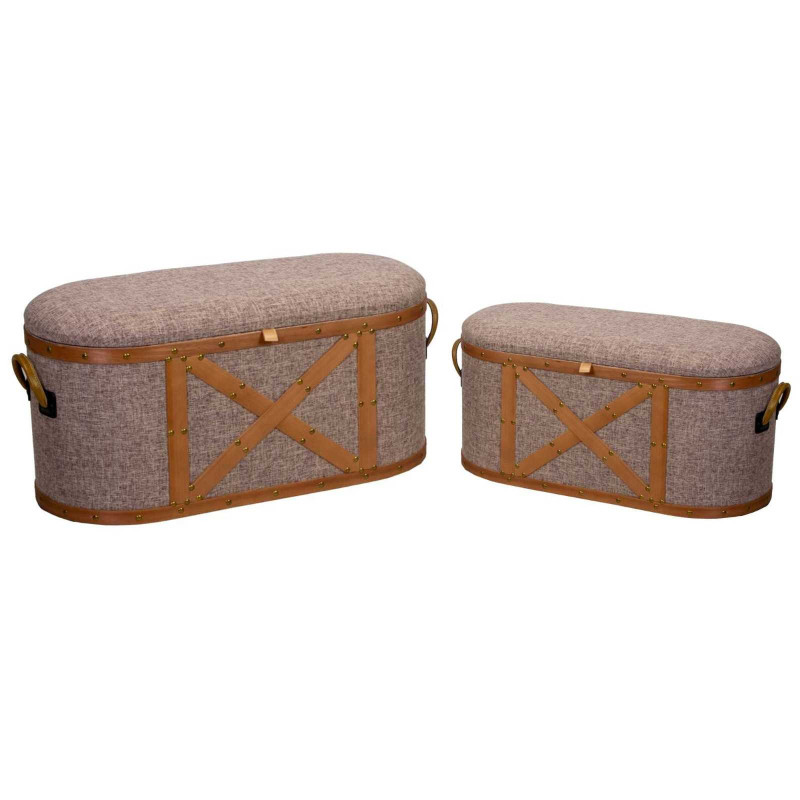 Baule legno tessuto beige grigio ovale set 1-2 grande 90×40×h45 cm — levanteshop.it