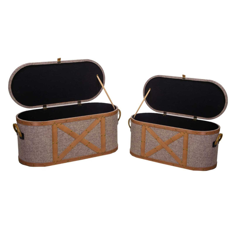 Baule legno tessuto beige grigio ovale set 1-2 grande 90×40×h45 cm — levanteshop.it