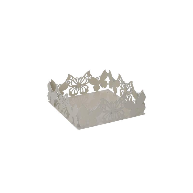 Portatovaglioli metallo farfalla crema quadrato cm16,5x16,5h6