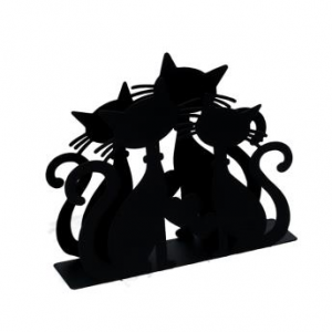 Portatovaglioli metallo gatti nero rettangolare cm14,5x4h12