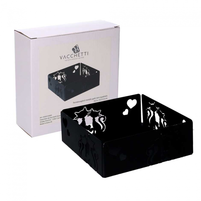 Portatovaglioli metallo gatti nero quadrato cm16,5x16,5h6