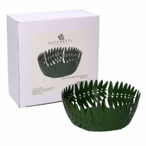 Zoom Cestina metallo foglia alloro verde scuro tondo cm ø20h7