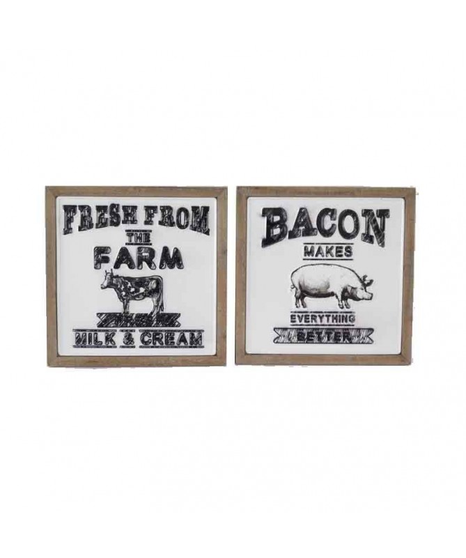 Quadri in legno e metallo Milk Bacon - set da 2