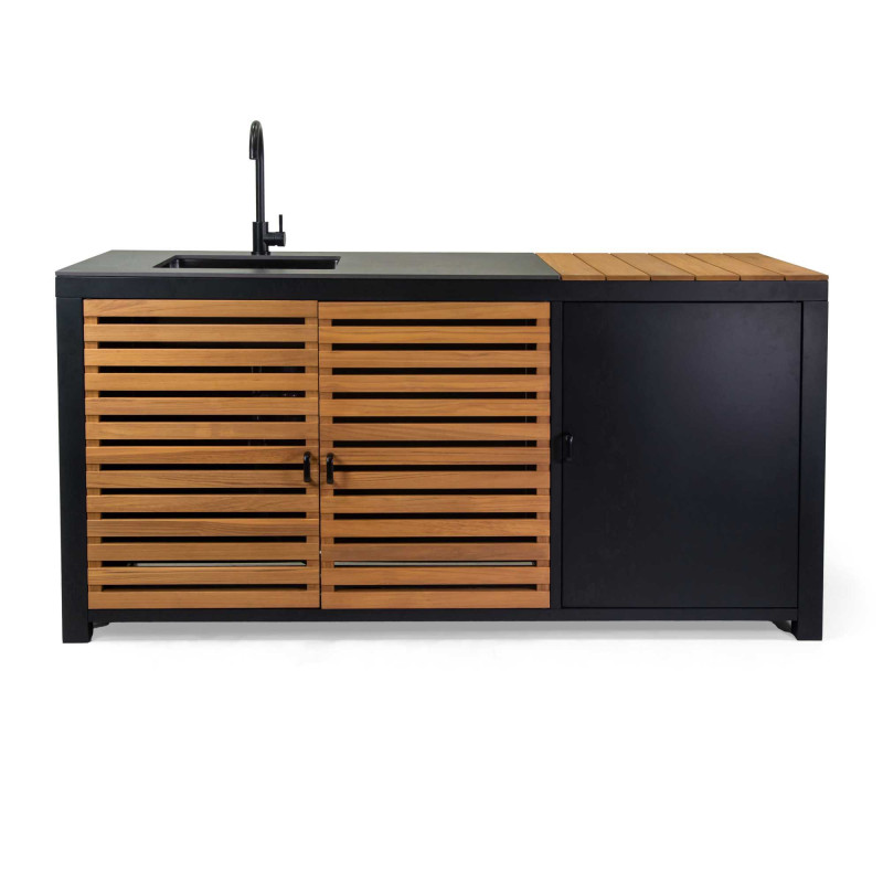 Mobile Cucina Alluminio Idaho Con Teak E Pietra Sinterizzata Antracite Cm 180x65h90