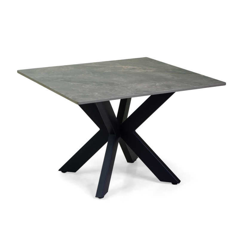 Tavolino Metallo Top Pietra Sinterizzata Grigio Cm 65x65h45