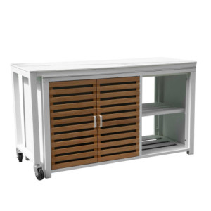 Zoom Mobile Alluminio Idaho Bianco Ante Teak top Pietra Sinterizzata Cm 160x60h90