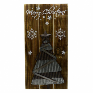Targhetta merry christmas legno/metallocm30x60x2,5