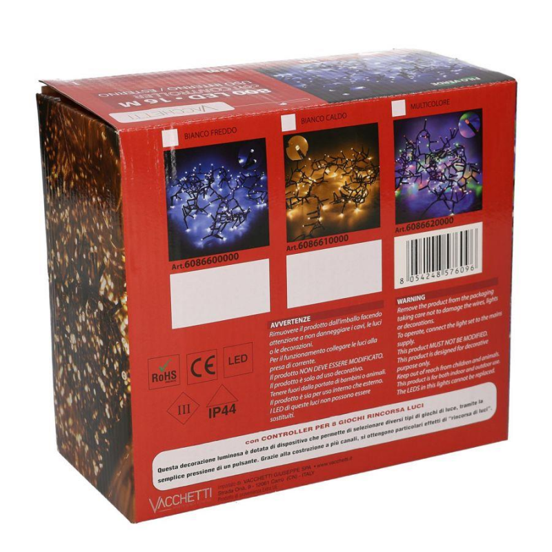 Luce filo 800 led multicolore controller cm 1600 al. fissa uso esterno