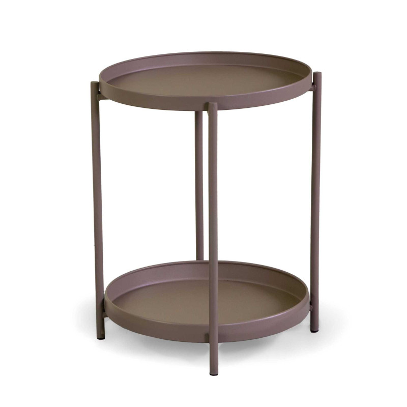 Tavolino Metallo Hiro Tortora Tondo 2 Piani Cm ø40h50