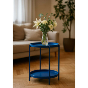 Zoom Tavolino Metallo Hiro Blu Tondo 2 Piani cm ø40h50