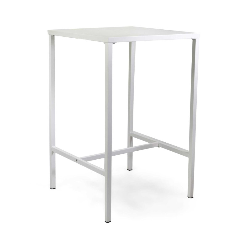 Tavolo Bar Metallo New Elma Con Poggiapiedi Bianco Quadro Cm 70x70h110