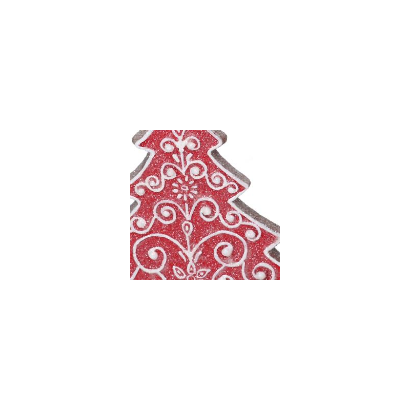 Albero resina rosso con decori bianchi cm16x5,7h24