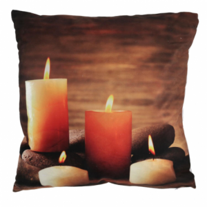 Cuscino tessuto candele led marrone cm40x40