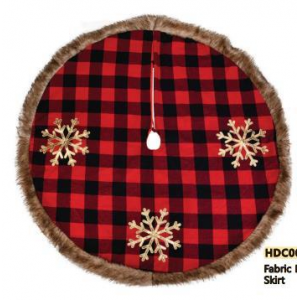 Zoom Copribase albero tessuto con fiocchi tartan rosso cm ø120