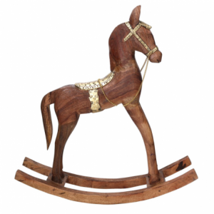 Zoom Cavallo legno rivestito metallo oro cm40x11h46