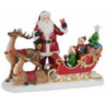 Babbo natale resina led con renna e slitta rosso cm 38,5x17,5h27