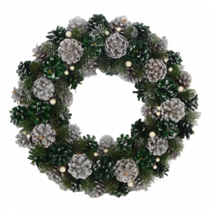 Coroncina con pigne argento verde cm ø30
