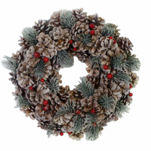 Coroncina glitter con bacche e pigne naturale cm ø45